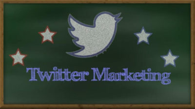Composición de dibujo con el pájaro de Twitter y el texto Twitter Marketing